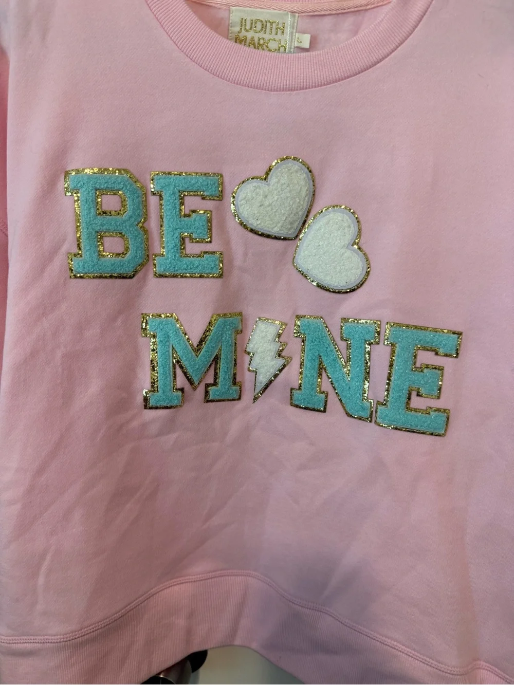 Judith March Pink 'Be Mine' Aqua Sparkle Appliqué Sweatshirt - Picture 2 of 3